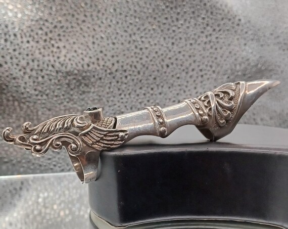 Vintage Scrolled Feathers Solid Silver, Fully Hal… - image 3