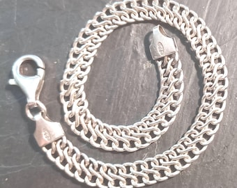 Bracciale vintage in argento 925, con doppia catena a maglie. 19 cm