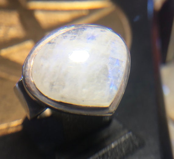Vintage Statement Rainbow Moonstone Ring, Fat Tea… - image 2
