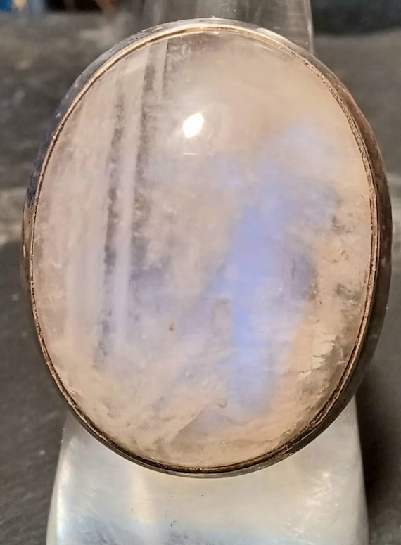 Vintage Silver Rainbow Moonstone Oval Polished Rin