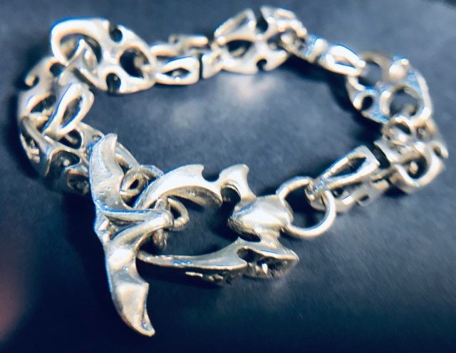 Vintage Heavy 37.3gm Hallmarked Silver Shark Bracelet