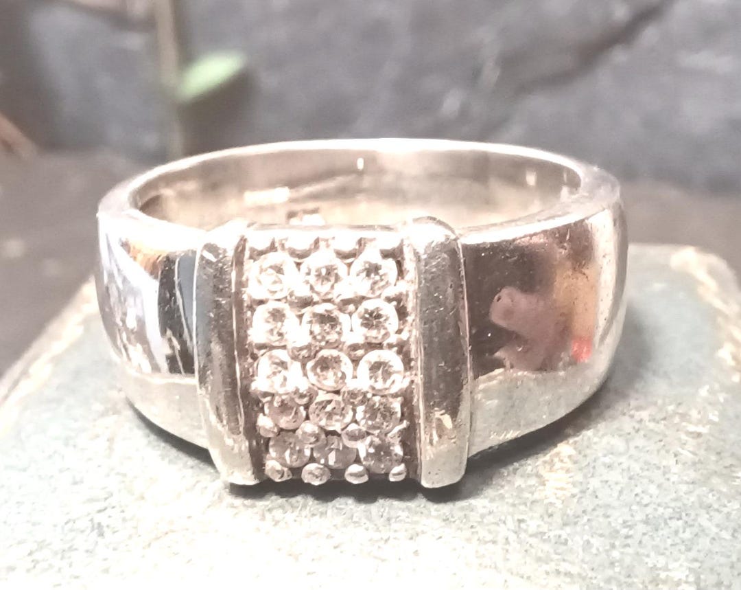 Vintage Silver 925 Band With Cubic Zirconia Panel Ring. UK Ring Size P ...
