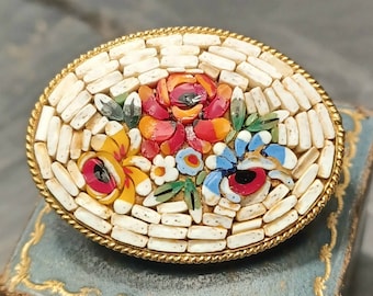 Stunning Vintage Micro Mosaic Italian Brooch 1930's Floral, Spring, Summer Flowers.. Beautiful.