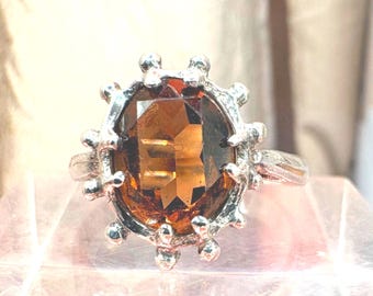 Vintage Oval Madeira Citrine Ring, 925 Sterling Silver, Handmade Gemstone Statement Ring,