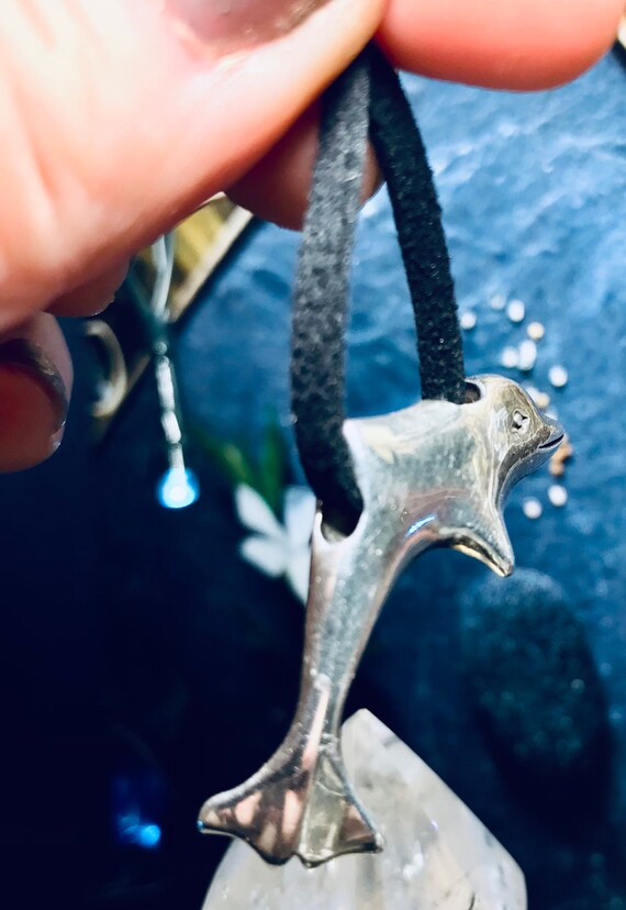 Vintage Hallmarked Solid Silver Dolphin Pendant, … - image 4