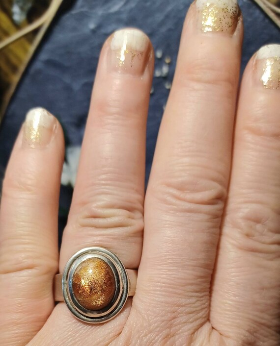 Vintage 1998 Solid Silver Hallmarked Sunstone Rin… - image 3