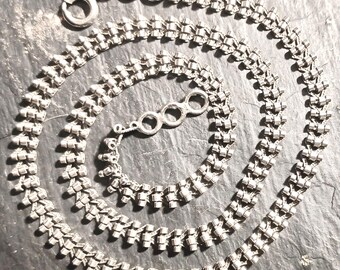 Vintage Hallmarked 1980 Silver Embossed V Link Chain Rare 16 inches Length