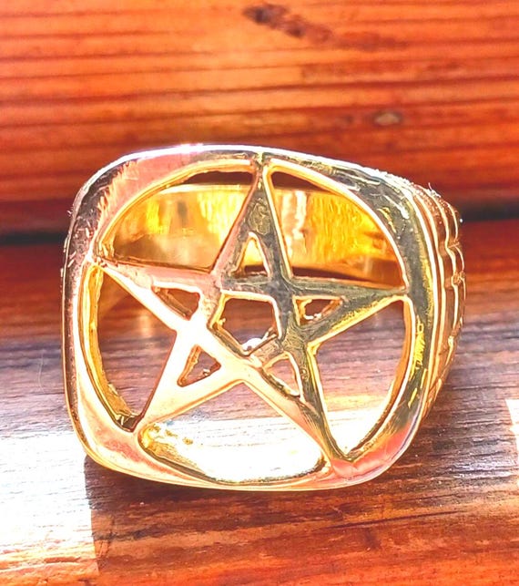 Vintage Hallmarked 9ct Gold Pentacle Ring, Solid Yellow Gold, Birmingham UK, circa 80's