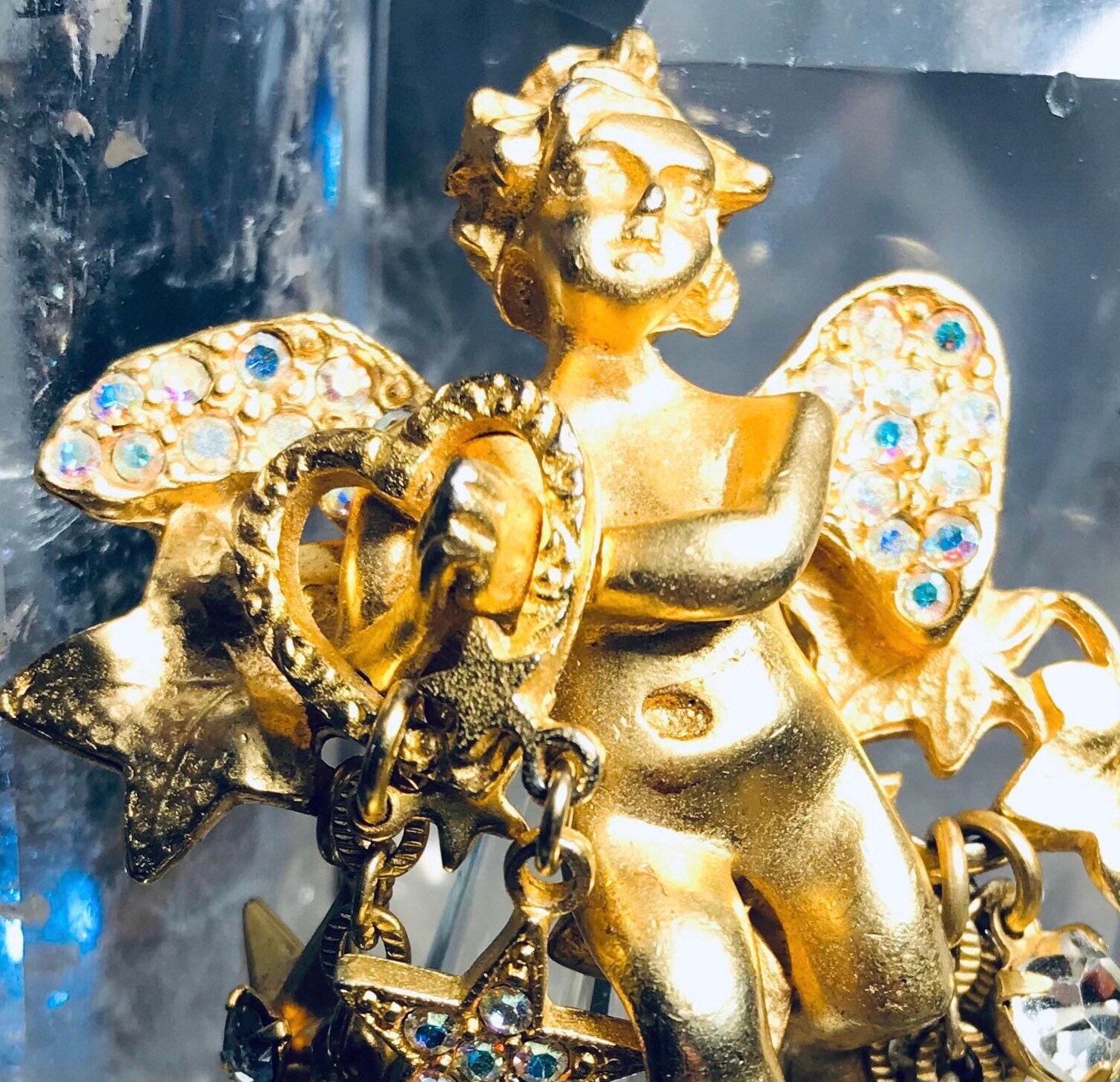 Vintage Kirks Folly Statement Astro Cherub Brooch, Cupid 