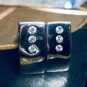 Vintage Silver 925 rhinestone cufflinks, men&#39;s cufflinks with trio of rhinestones, circa 1980s retro Stamped 925