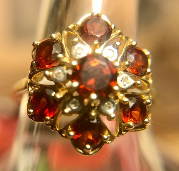 Vintage 1960's 14 Karat Yellow Gold Ruby & Diamond Flower/Heart