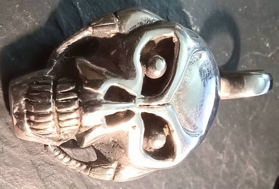 Rare Vintage Solid Silver Skull - Alien Pendant w… - image 5