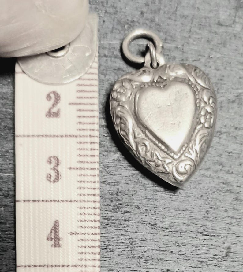 Silver WW2 World War Two Puffy Heart Charm Pendant Love Token Victory ...