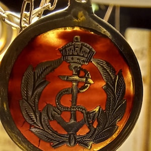 Antique Sweetheart Pendant British Navy WW1 1917 Silver Hallmarked & Tortiose Shell Silver Pendant and Silver 925 Chain Sweet Heart Keepsake
