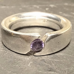 Vintage SIlver 925 Floating Amethyst Ring Band UK Ring Größe P 1/2