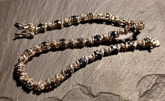 Vintage Tennis Bracelet, 23 Dark Blue Sapphires &… - image 3
