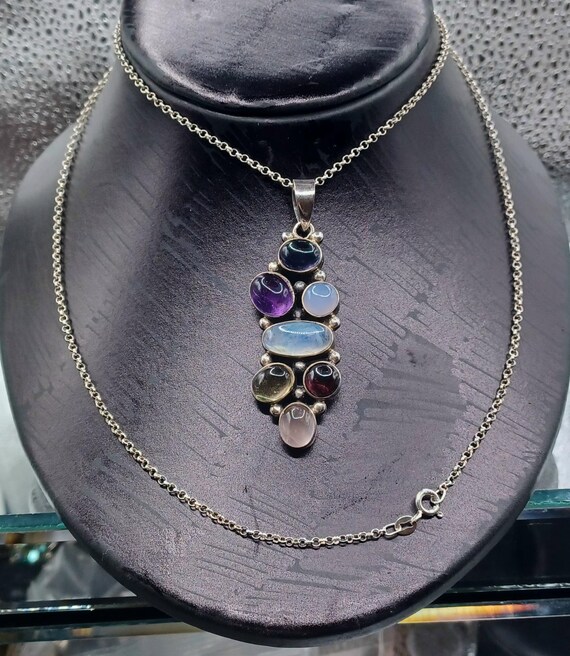 Vintage Hallmarked Silver Statement Crystal Penda… - image 6