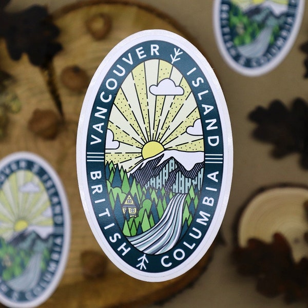 VANCOUVER ISLAND Oval Sticker - British Columbia Canada - Weatherproof Vinyl