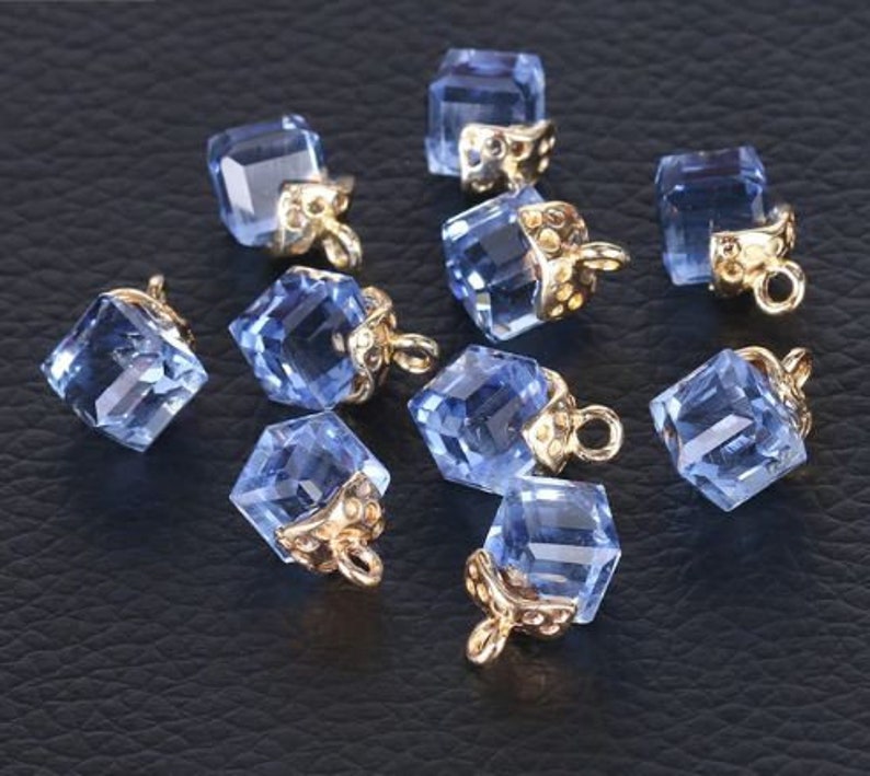 Cube Glass Loose Beads for Jewelry Making Needlework Square Shape 2mm Hole Austrian Crystal Beads Beadwork DIY 10pcs