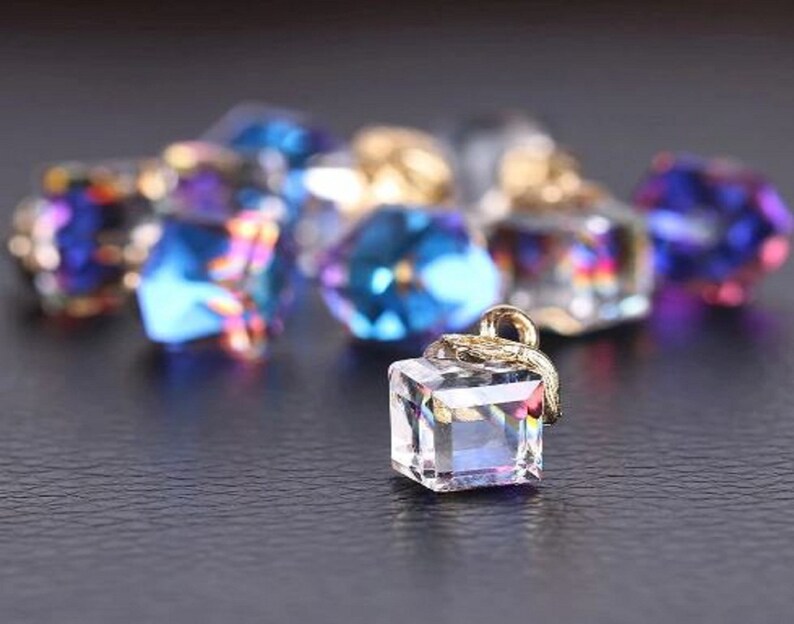 Cube Glass Loose Beads for Jewelry Making Needlework Square Shape 2mm Hole Austrian Crystal Beads Beadwork DIY 10pcs