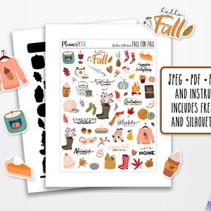 Hoja de pegatinas de otoño imprimible, DESCARGA INSTANTE, Imprimible, Pegatinas del planificador, Pegatinas de otoño, Calabaza, Archivos GRATIS de silueta y Cricut