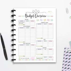 Budget Overview Cash Envelope Planner Printable, Budget, INSTANT DOWNLOAD, Full Page, Half Page, 8.5"x11", Classic Happy Planner, A4, A5