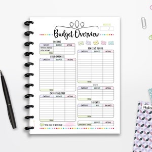 Budget Overview Cash Envelope Planner Printable, Budget, INSTANT DOWNLOAD, Full Page, Half Page, 8.5"x11", Classic Happy Planner, A4, A5