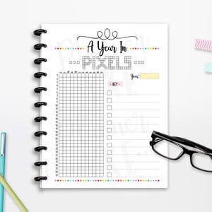 A Year in Pixels Tracker Printable, Mood Tracker, INSTANT DOWNLOAD, Classic Happy Planner, Half Page, CUTLINES, 8.5x11, A4, A5 image 2