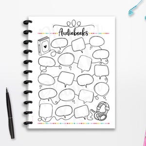 Hörbuch, Kalender, Planerseite, SOFORT-DOWNLOAD, CUTLINES, halbe Seite, 8,5 x 11, klassischer Happy Planner, A4, A5, Printable