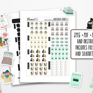 Tareas domésticas 1 hoja de pegatinas imprimible, DESCARGA INSTANTE, Imprimible, Pegatinas del planificador, Pegatinas de tareas, Archivos GRATIS de silueta y Cricut
