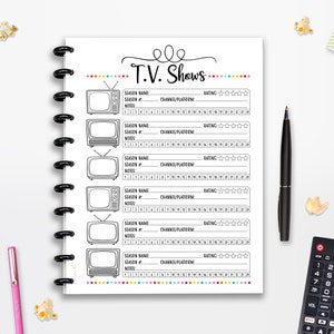 Rastreador de programas de televisión, Lista de películas, DESCARGA INSTANTE, Líneas de corte, Inserción del planificador, Página completa, Media página, 8,5"x11", Planificador feliz clásico, A4, A5