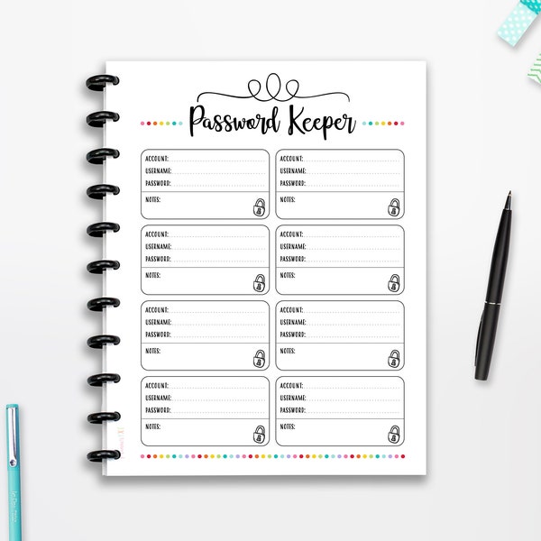 Password Keeper Printable, Password List, Log in List, INSTANT DOWNLOAD, Motivation, Planner Insert, Half Page, 8.5"x11", Classic HP, A4, A5
