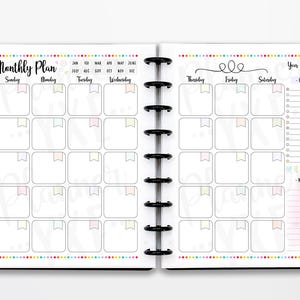 Monthly Planner 2 Page Spread, Sunday Start, Monthly Organizer, INSTANT DOWNLOAD, CUTLINES, Half Page, 8.5x11, Classic Happy Planner, A4, A5