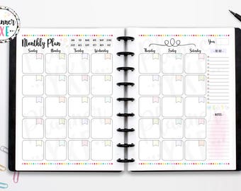 Monthly Planner 2 Page Spread, Sunday Start, Monthly Organizer, INSTANT DOWNLOAD, CUTLINES, Half Page, 8.5x11, Classic Happy Planner, A4, A5