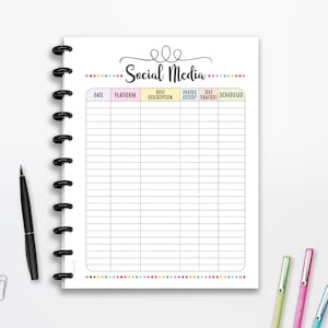 Social Media Planner, Content Planner, INSTANT DOWNLOAD, CUTLINES,  Half Page, 8.5x11, Classic Happy Planner, A4, A5, Printable Planner