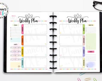 Planner settimanale 2 pagine stampabile, DOWNLOAD IMMEDIATO, inizio lunedì, LINEE DI TAGLIO, mezza pagina, 8,5x11, Classic Happy Planner, A4, A5