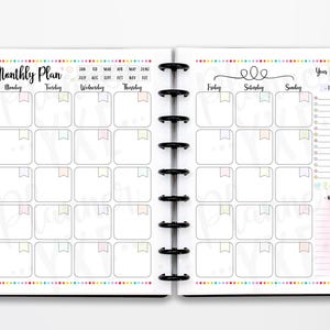 Monatsplaner, 2 Seiten, Montag Start, Monatlicher Kalender, SOFORT DOWNLOAD, CUTLINES, Halbe Seite, 8.5x11, Happy Planner, A4, A5
