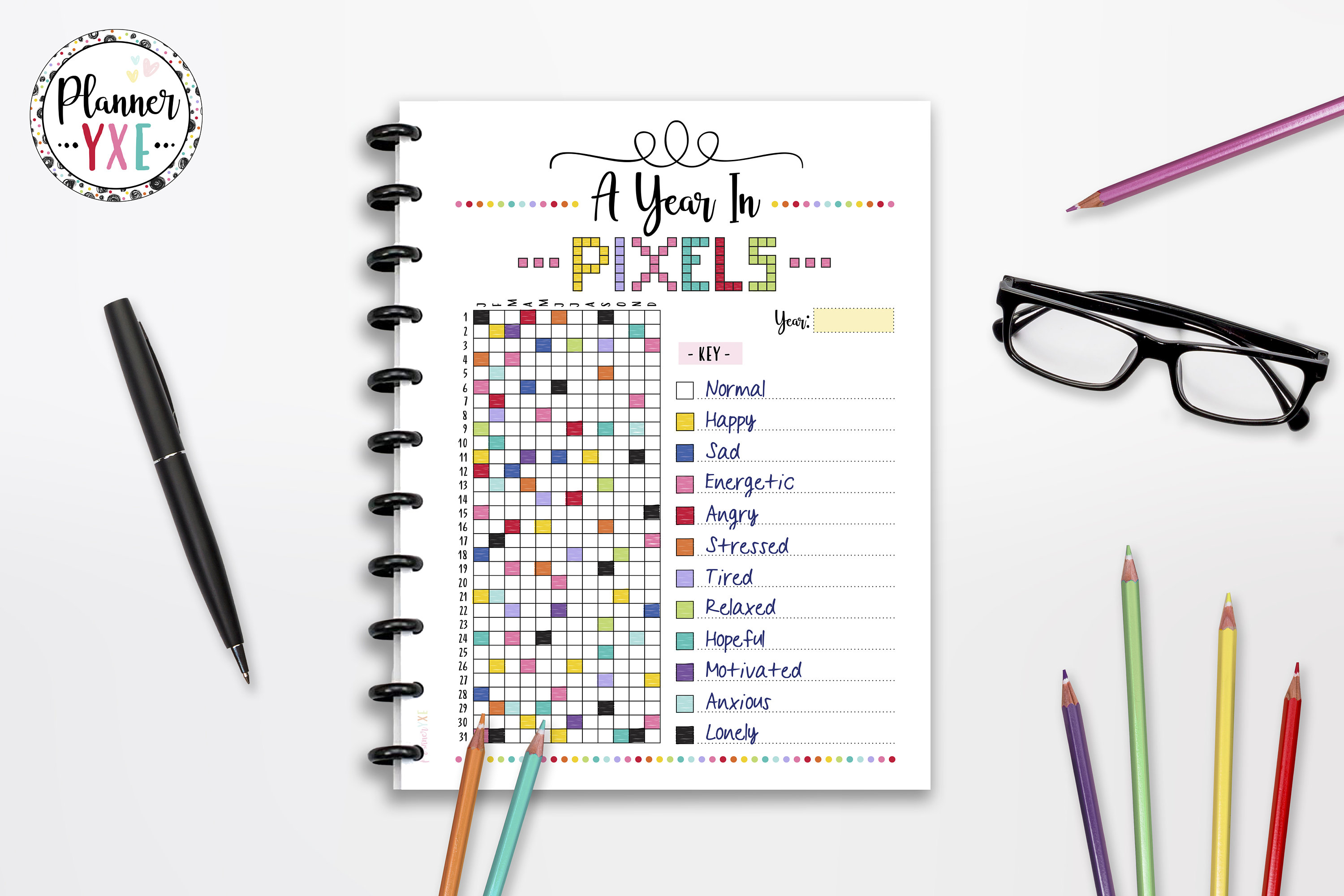 A Year in Pixels Tracker Printable Mood Tracker INSTANT - Etsy
