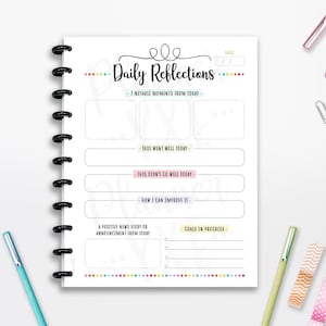 Reflexiones diarias imprimibles, seguimiento del estado de ánimo, motivación, inserto de planificador, página completa, media página, 8.5" x 11", planificador clásico Happy, A4, A5