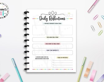 Daily Reflections Printable, Mood Tracker, Motivation, Planner Insert, Full Page, Half Page, 8.5"x11", Classic Happy Planner, A4, A5