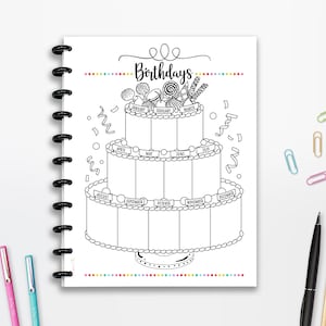 Rastreador de cumpleaños, Lista de cumpleaños, CUTLINES, DESCARGA INSTANTÁNEA, Inserción del planificador, Página completa, Media página, 8.5x11, Planificador feliz clásico, A4, A5