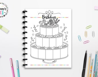 Birthday Tracker, Birthdays List, CUTLINES, INSTANT DOWNLOAD, Planner Insert, Full Page, Half Page, 8.5x11, Classic Happy Planner, A4, A5