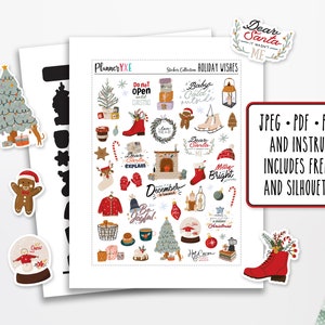 Hoja de pegatinas navideñas imprimible, DESCARGA INSTANTE, Imprimible, Pegatinas del planificador, Pegatinas de Navidad, Invierno, Archivos GRATIS de silueta y Cricut