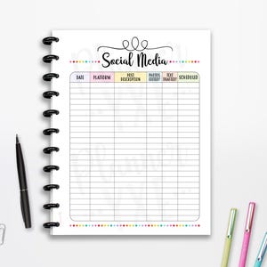Social Media Planner, Content Planner, INSTANT DOWNLOAD, CUTLINES,  Half Page, 8.5x11, Classic Happy Planner, A4, A5, Printable Planner