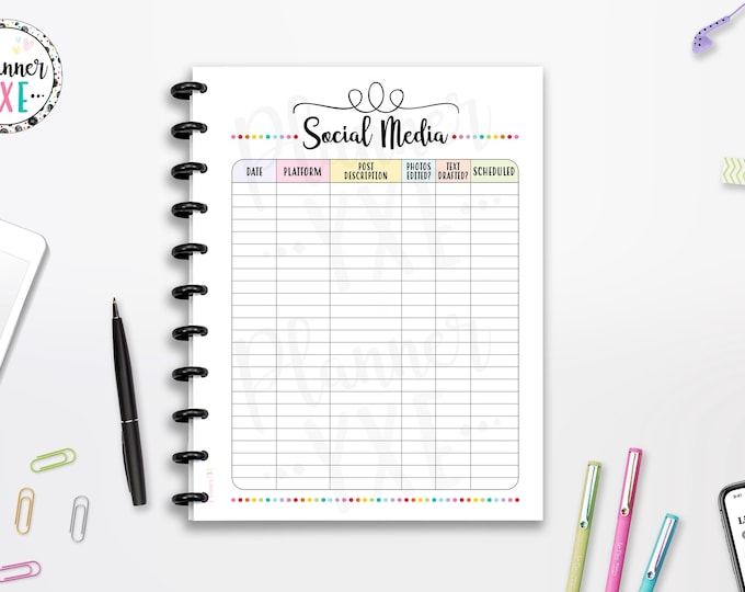 Social Media Planner, Content Planner, INSTANT DOWNLOAD, CUTLINES,  Half Page, 8.5x11, Classic Happy Planner, A4, A5, Printable Planner