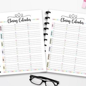 Planificador de calendario de cierre de agentes inmobiliarios imprimible, lista de cierre, DESCARGA INSTANTÁNEA, página completa, media página, 8,5"x11", planificador feliz clásico, A4, A5