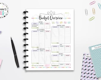 Budget Overview Cash Envelope Planner Printable, Budget, INSTANT DOWNLOAD, Full Page, Half Page, 8.5"x11", Classic Happy Planner, A4, A5