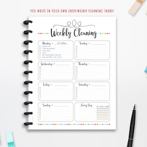 Weekly Cleaning List, BLANK, INSTANT DOWNLOAD, Planner Insert, Full Page, Half Page, 8.5"x11", Happy Planner, A4, A5