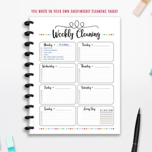 Weekly Cleaning List, BLANK, INSTANT DOWNLOAD, Planner Insert, Full Page, Half Page, 8.5"x11", Happy Planner, A4, A5