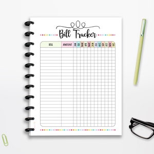 Bill Tracker Planner Printable, Bill Planner, Budget, INSTANT DOWNLOAD, Full Page, Half Page, 8.5&quot;x11&quot;, Classic Happy Planner, A4, A5